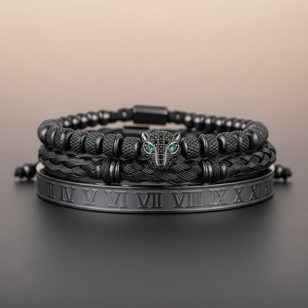 Leopard Head 3pcs/set Stainless Steel Bracelet