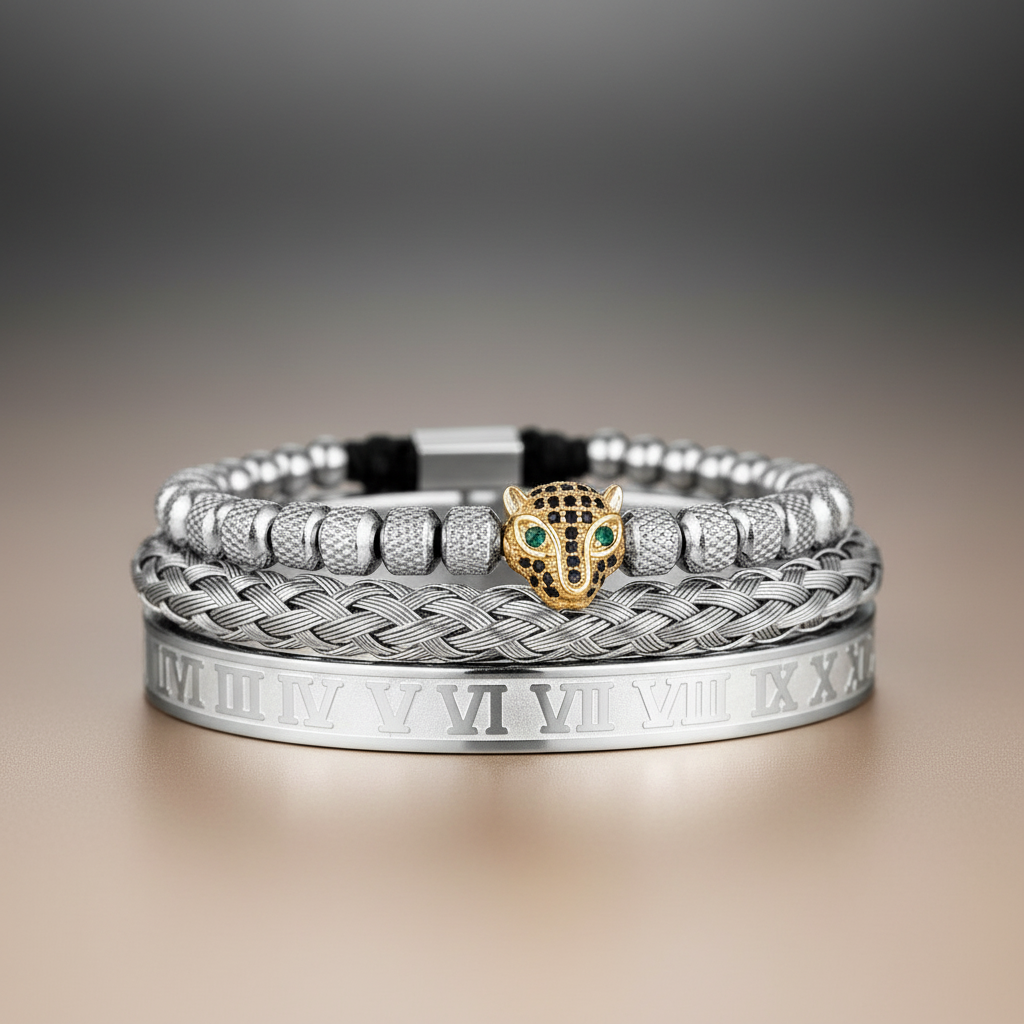 Leopard Head 3pcs/set Stainless Steel Bracelet