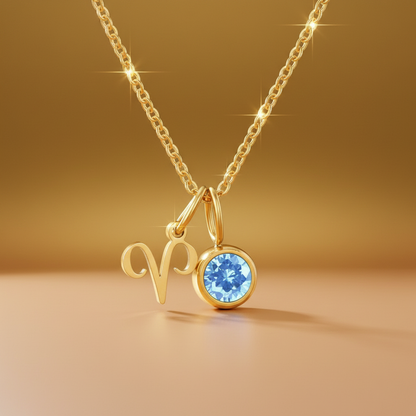 Zirconia Birthstone and Zodiac Stainless Steel Necklace
