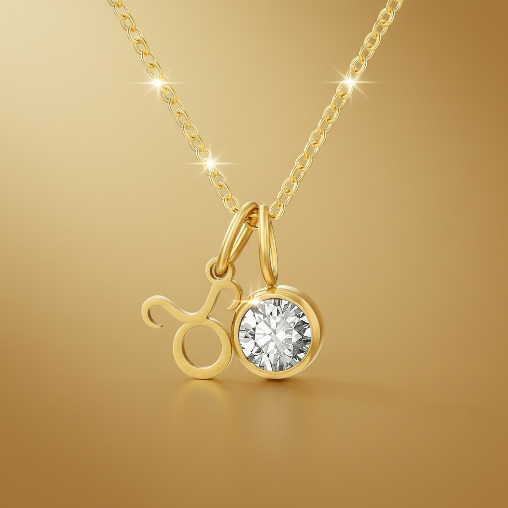 Zirconia Birthstone and Zodiac Stainless Steel Necklace