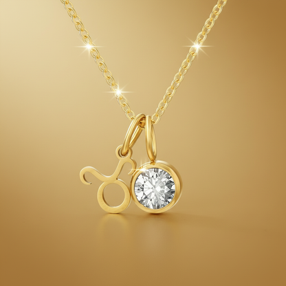 Zirconia Birthstone and Zodiac Stainless Steel Necklace