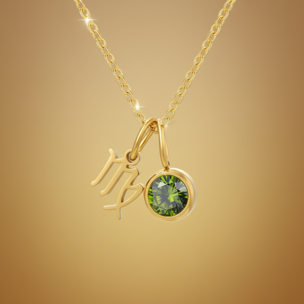 Zirconia Birthstone and Zodiac Stainless Steel Necklace