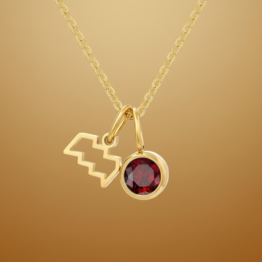 Zirconia Birthstone and Zodiac Stainless Steel Necklace