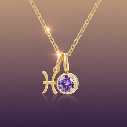 Zirconia Birthstone and Zodiac Stainless Steel Necklace