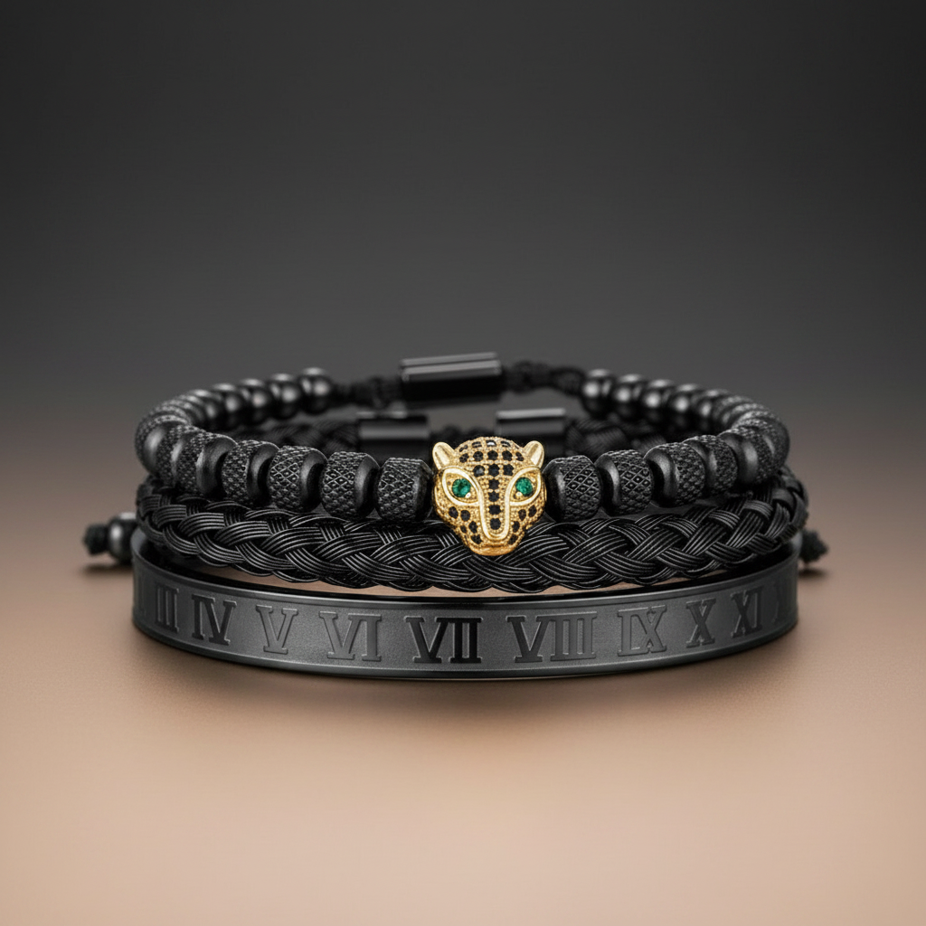Leopard Head 3pcs/set Stainless Steel Bracelet