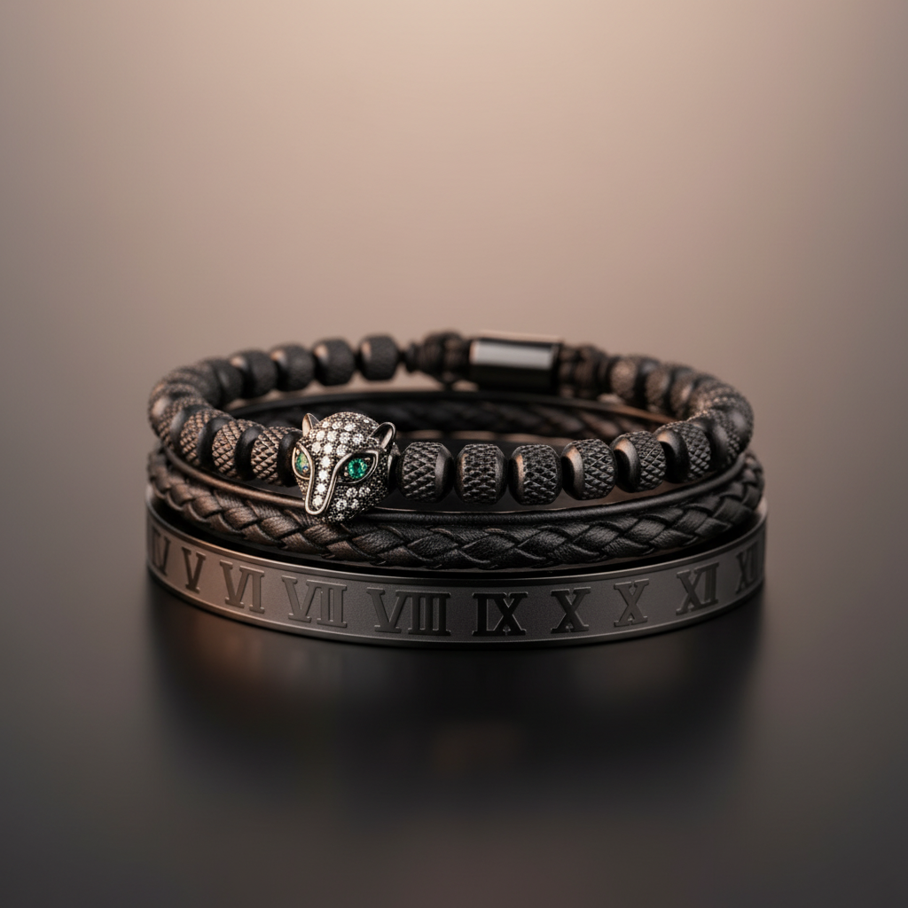 Leopard Head 3pcs/set Stainless Steel Bracelet