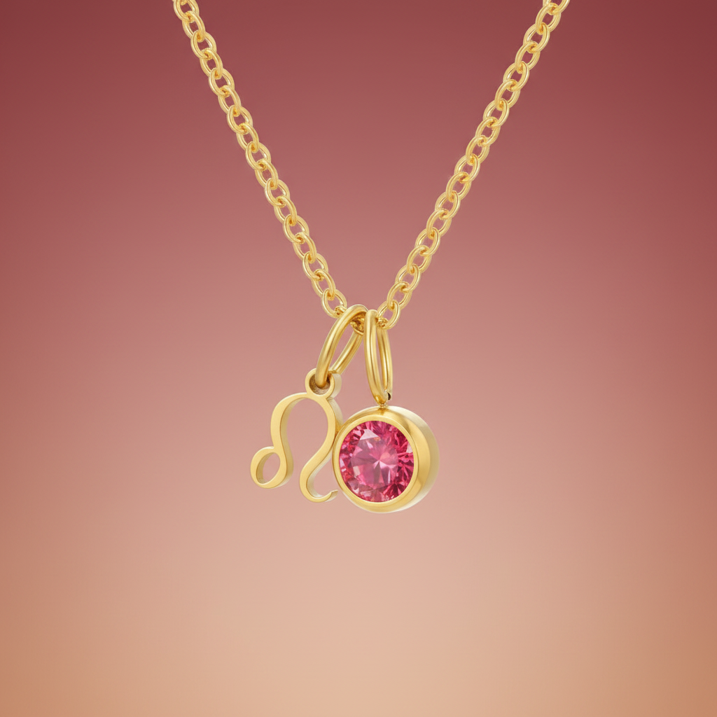 Zirconia Birthstone and Zodiac Stainless Steel Necklace