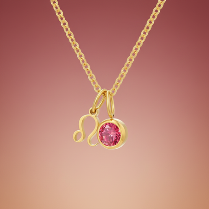 Zirconia Birthstone and Zodiac Stainless Steel Necklace