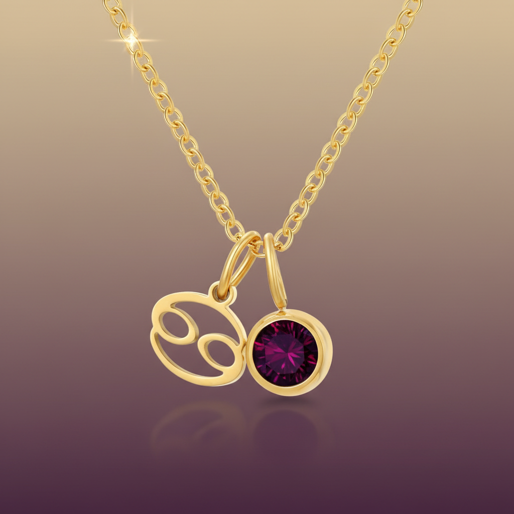 Zirconia Birthstone and Zodiac Stainless Steel Necklace