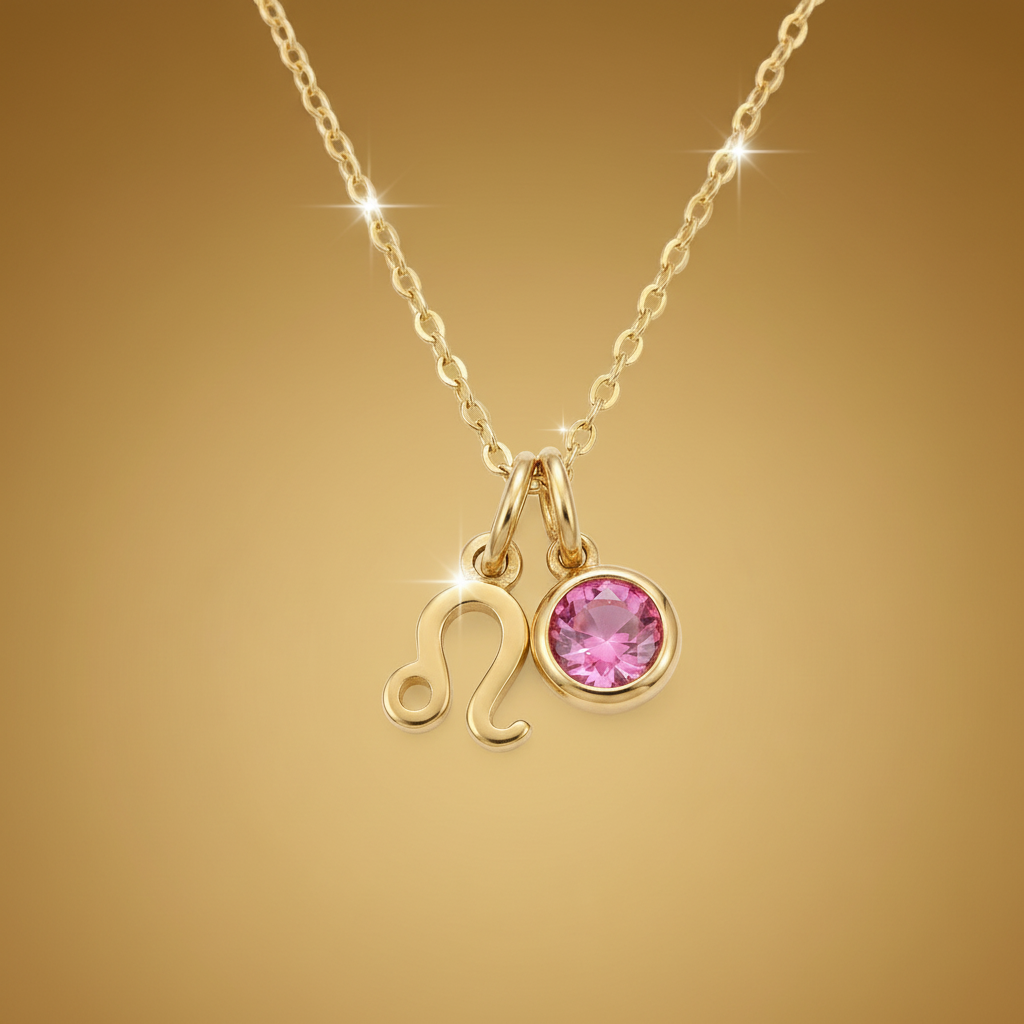 Zirconia Birthstone and Zodiac Stainless Steel Necklace